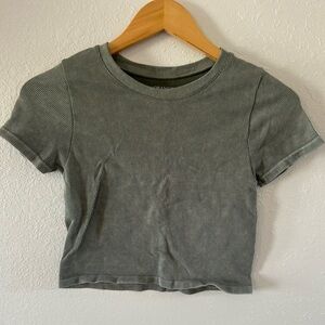 Orange Kiss Large Green Ribbed Crop Top